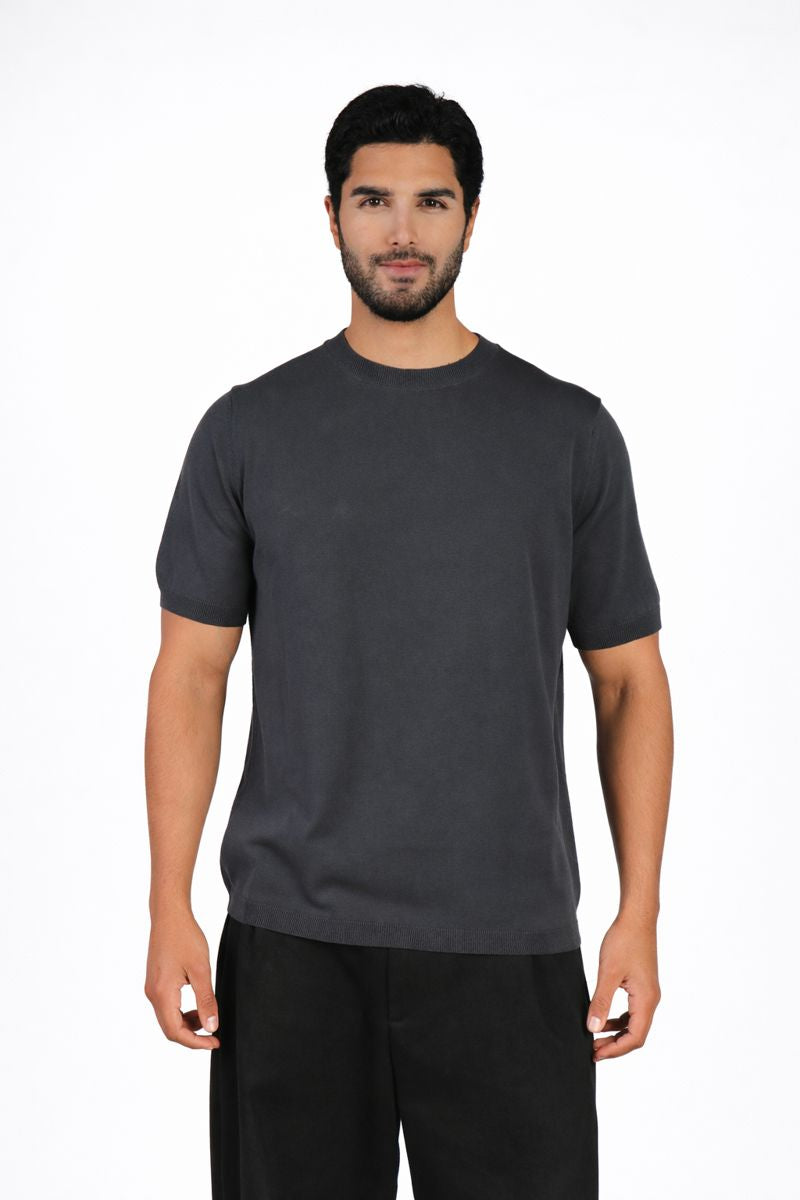 Crewneck Knit Tee - Dark Grey