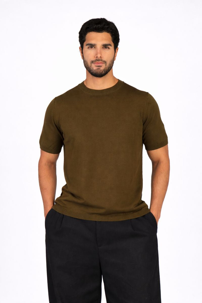 Crewneck Knit Tee - Military Green