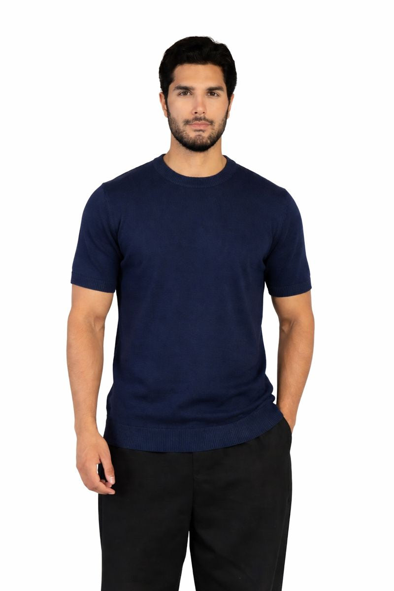 Crewneck Knit Tee - Marine Blue