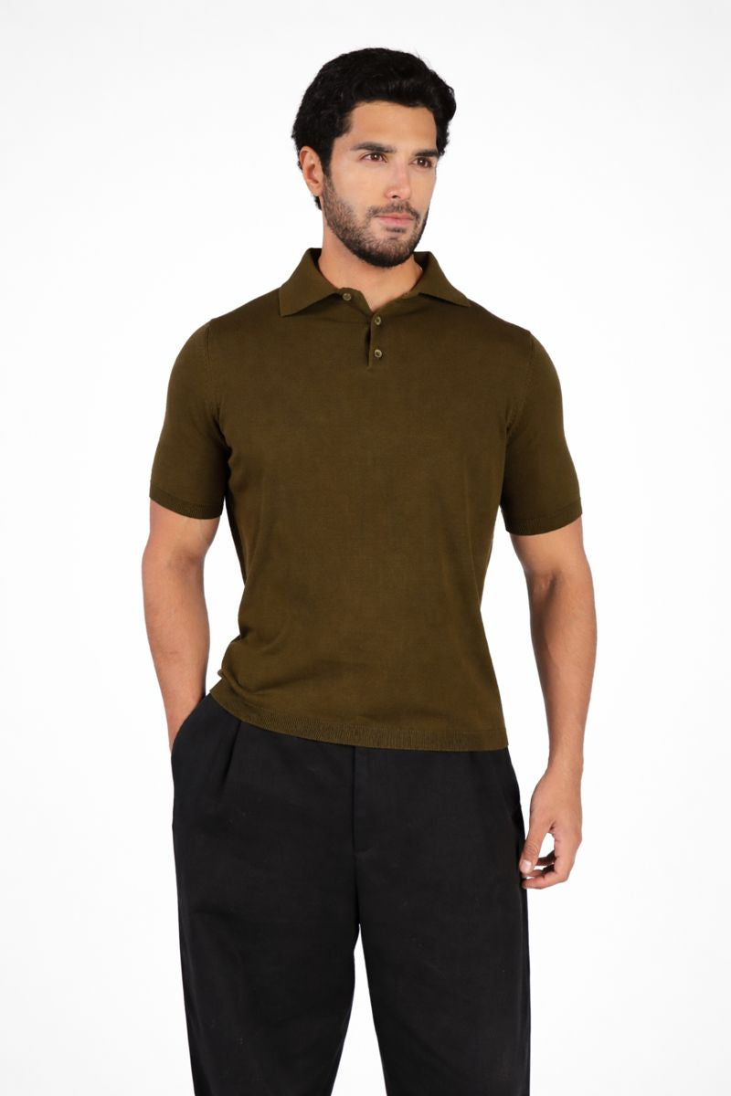 Knit Polo Shirt - Military Green