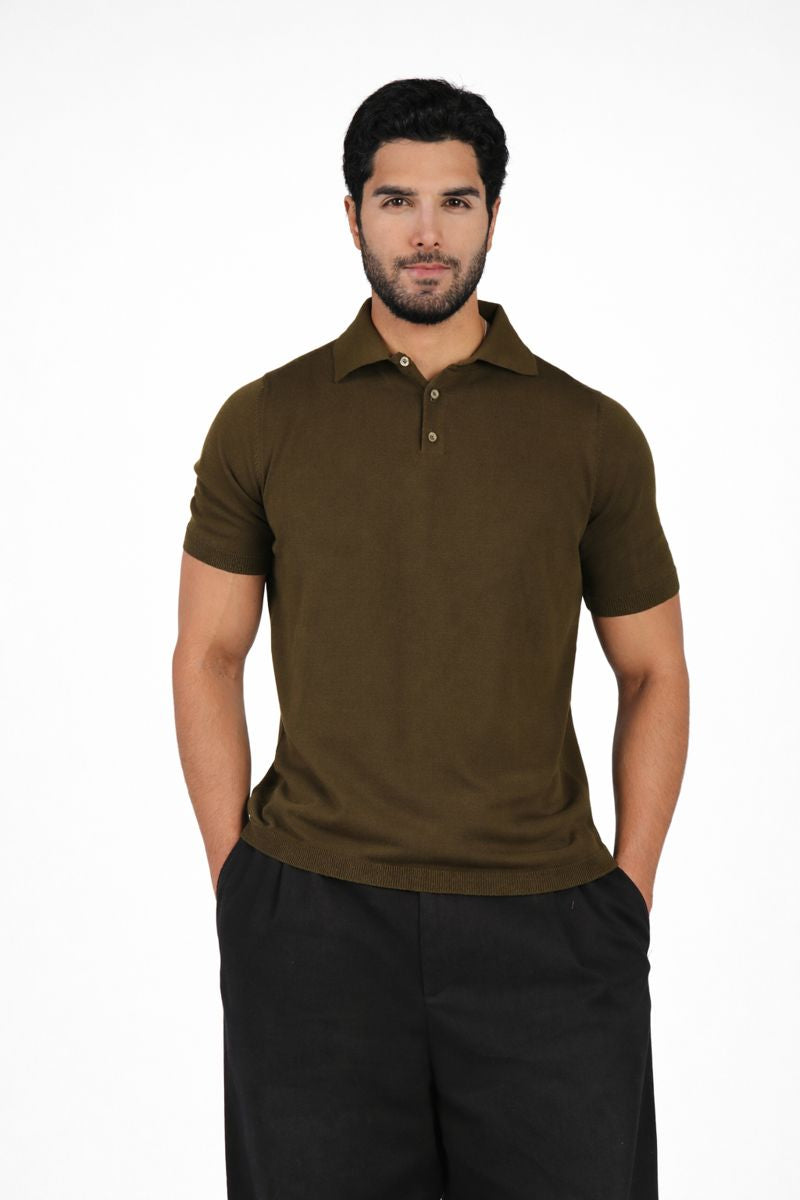 Knit Polo Shirt - Military Green