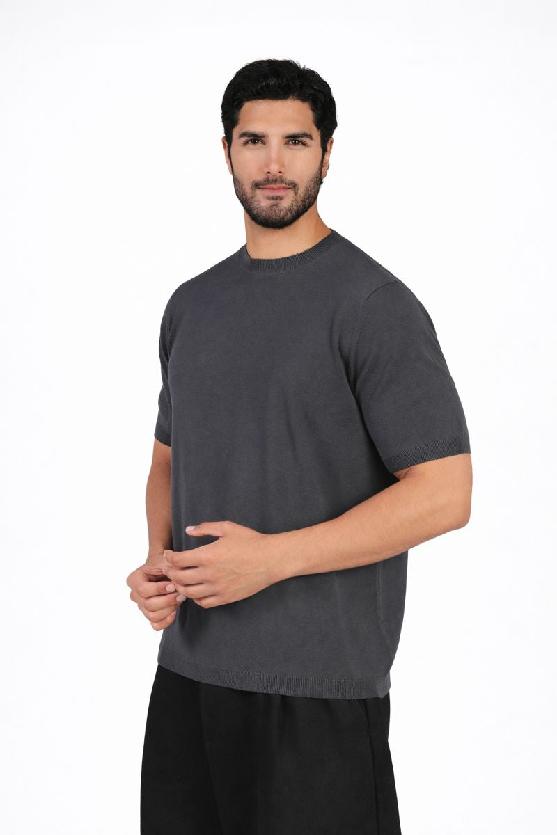 Crewneck Knit Tee - Dark Grey