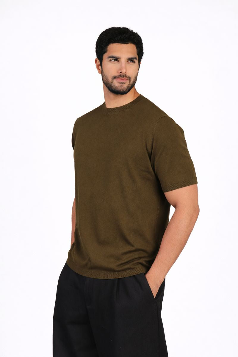 Crewneck Knit Tee - Military Green